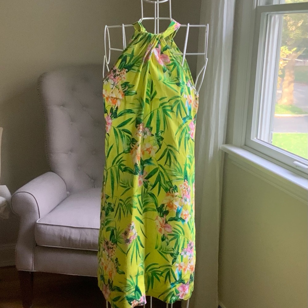 Floral Halter Neck Dress - Yellow and Green